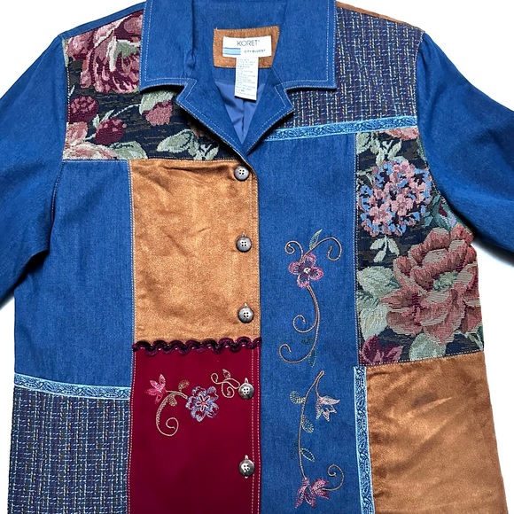 NEW VTG KORET City Blues Jacket PATCHWORK TAPESTRY DENIUM WESTERN CROPPED M - Picture 2 of 12